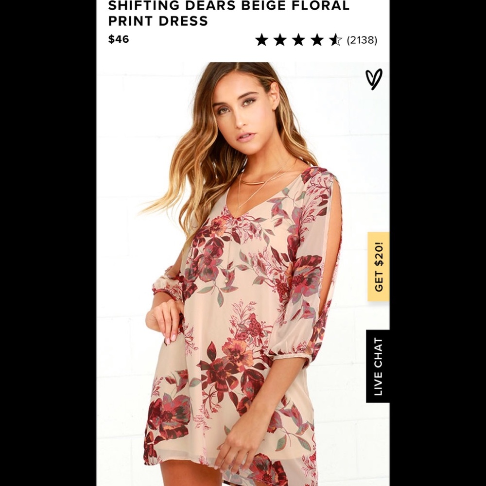 Lulus Shifting Dears” beige floral print dress